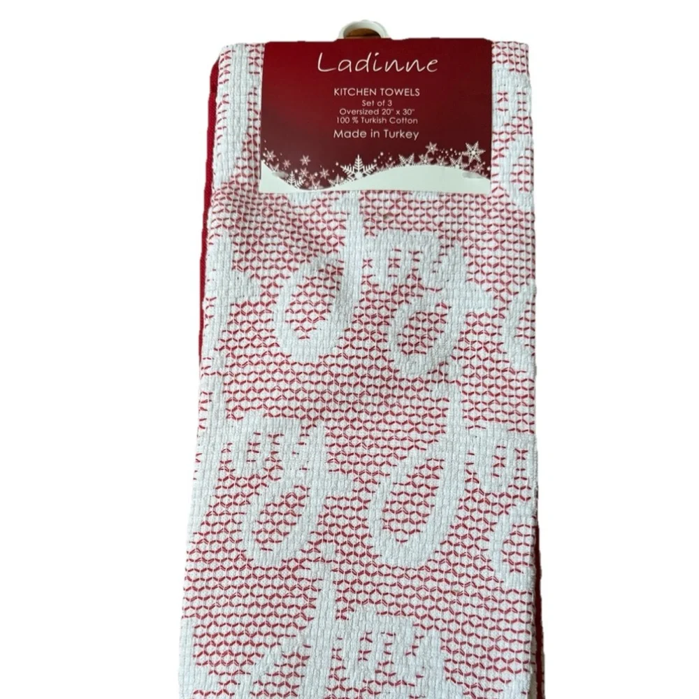 Christmas Ladinne Kitchen Towels Set Of 3 Oversized 20”x30” 100% Turkish Cotton
